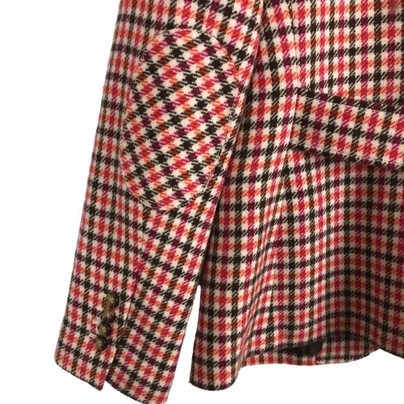 Talbots Houndstooth Plaid Women's Wool Blend Blazer Sz 8 Pink Red Belted Lined - Picture 7 of 10